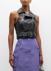 Moschino Cropped Leather Biker Vest