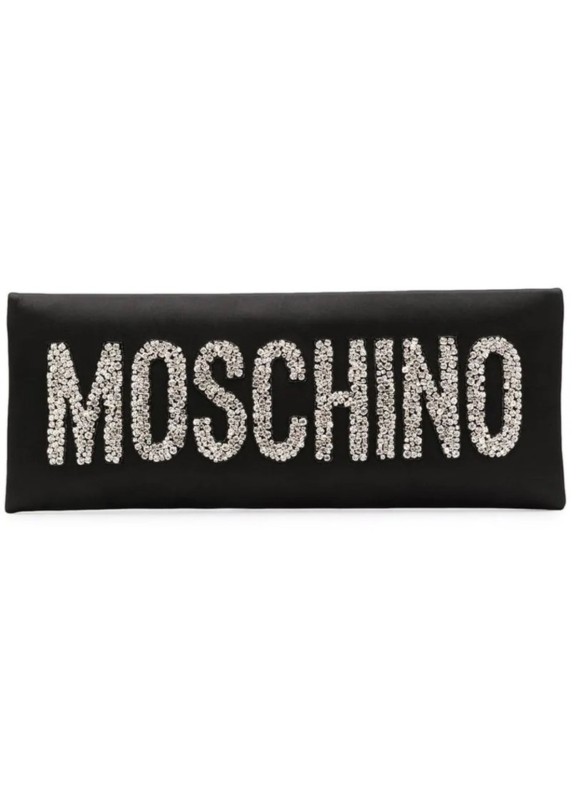 Moschino crystal embellished logo clutch