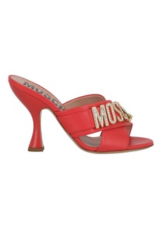 Moschino Crystal Logo Leather Mules