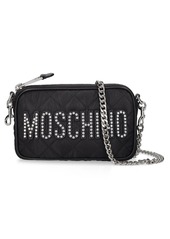 Moschino Crystal Logo Quilted Nylon Shoulder Bag