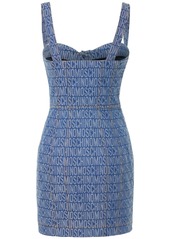 Moschino Denim Jacquard Logo Bustier Mini Dress