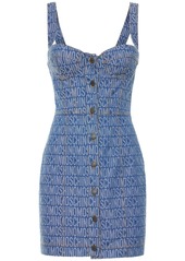 Moschino Denim Jacquard Logo Bustier Mini Dress