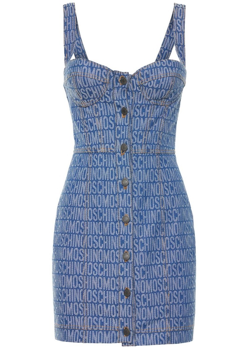 Moschino Denim Jacquard Logo Bustier Mini Dress