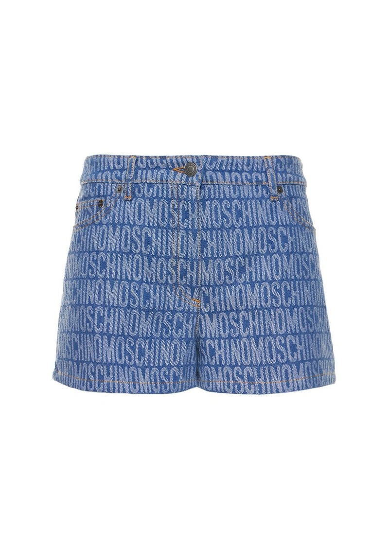 Moschino Denim Jacquard Logo Mini Shorts