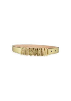 Moschino Embellished Metallic Logo Leather Belt