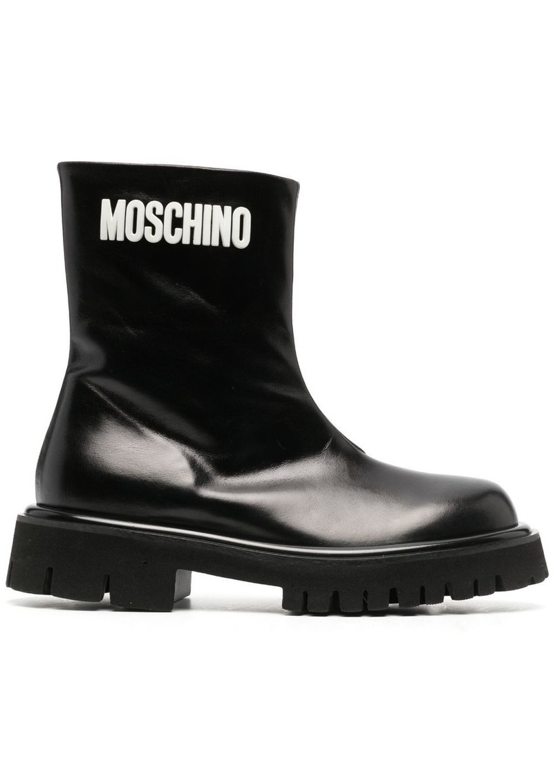 Moschino embossed-logo zipped leather boots