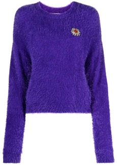 Moschino floral-appliqué brushed jumper