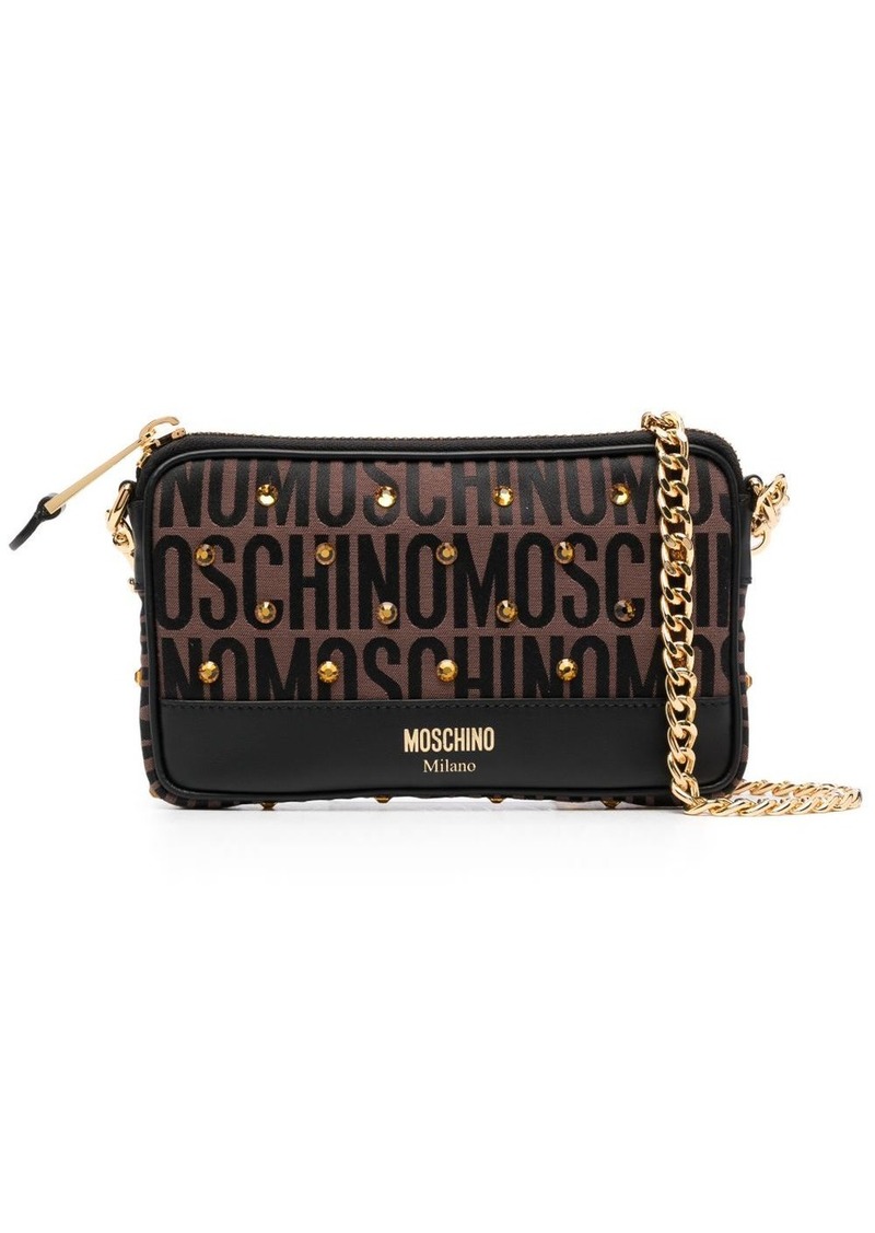 Moschino gem-embellished monogram crossbody bag