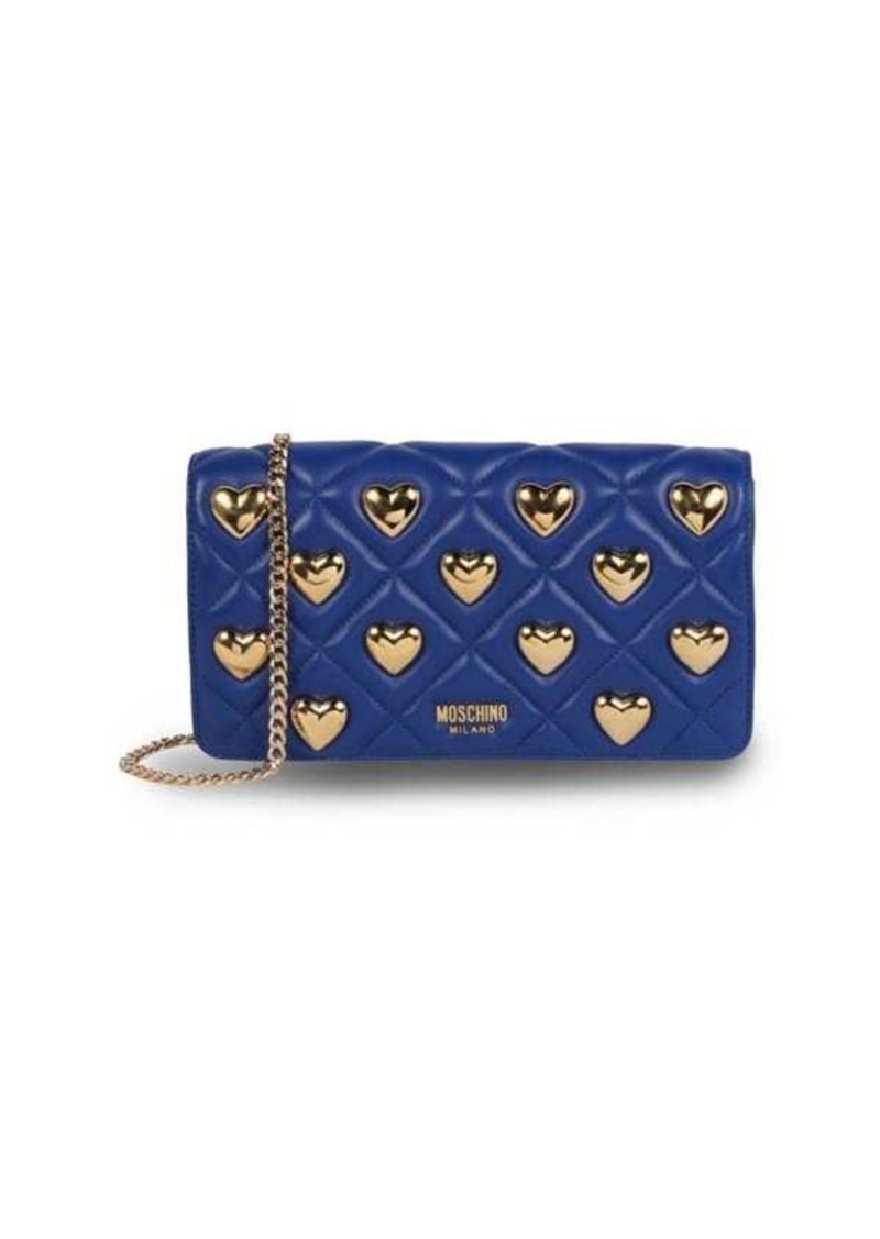 Moschino Heart Studded Quilted Leather Crossbody Bag