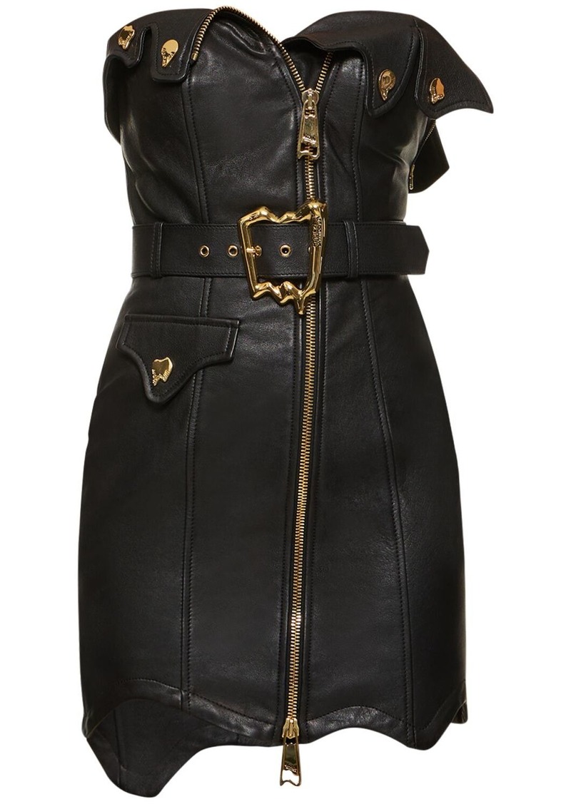 Moschino Leather Strapless Mini Dress W/ Zip