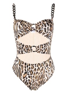 Moschino leopard-print chain-link swimsuit