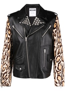 Moschino leopard-print leather biker jacket