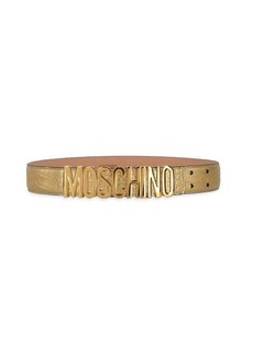 Moschino Logo Croc Embossed Calfskin Leather Belt
