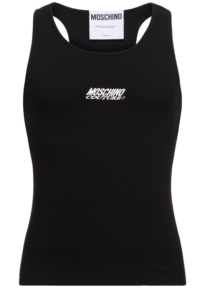 Moschino Logo Embroidery Cotton Rib Tank Top