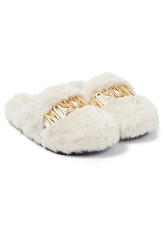 Moschino Kids Logo faux fur slippers