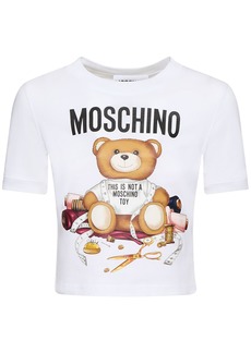 Moschino Logo Printed Cotton Jersey Crop T-shirt