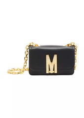 Moschino M Logo Crystal-Embellished Leather Shoulder Bag