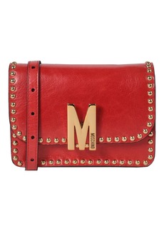 Moschino M Logo Studded Leather Shoulder Bag