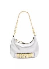 Moschino Metallic Leather Crystal-Logo Crescent Shoulder Bag