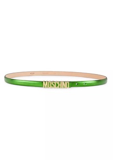 Moschino Metallic Leather Logo Belt