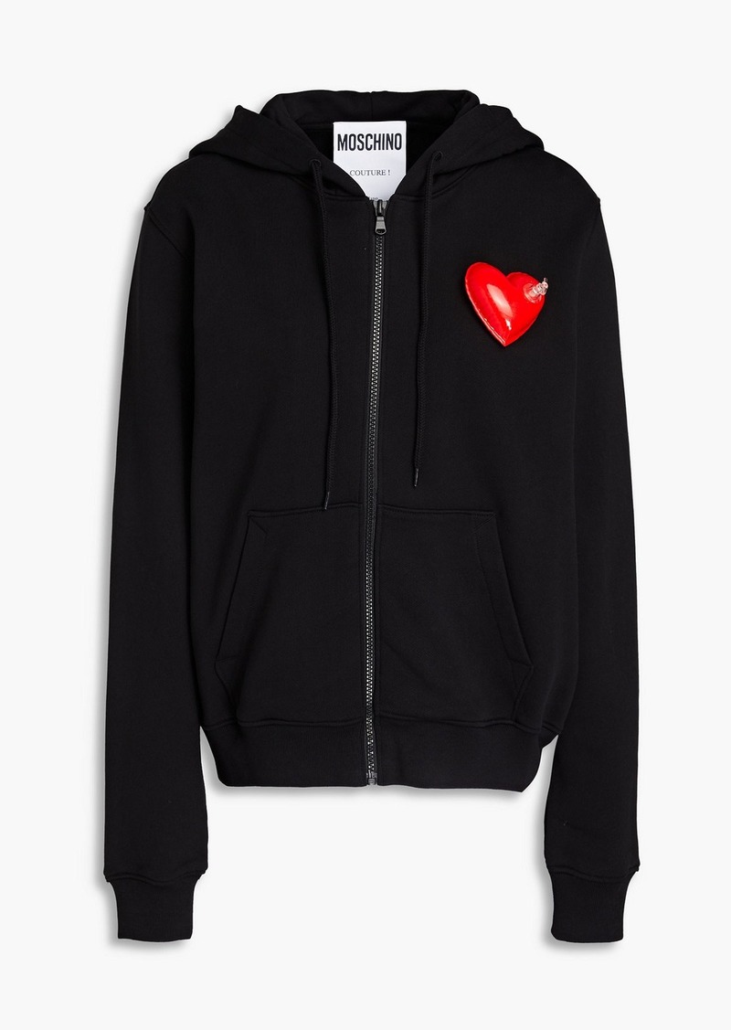 Moschino - Appliquéd French cotton-terry hoodie - Black - IT 38