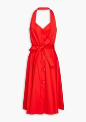 Moschino - Belted gathered poplin halterneck dress - Red - IT 46