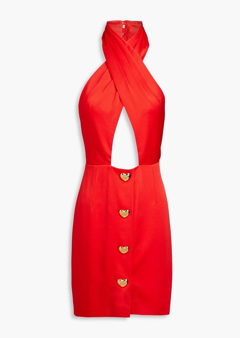 Moschino - Button-embellished satin halterneck mini dress - Red - IT 36