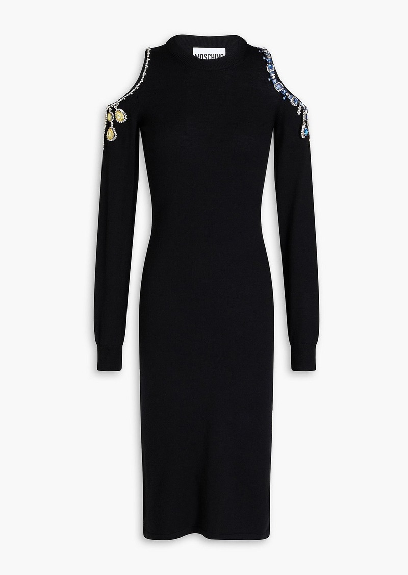 Moschino - Cold-shoulder crystal-embellished wool dress - Black - IT 38