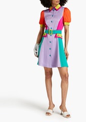 Moschino - Color-block pleated satin-crepe shirt dress - Purple - IT 40