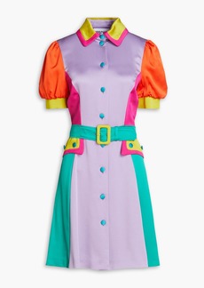 Moschino - Color-block pleated satin-crepe shirt dress - Purple - IT 38