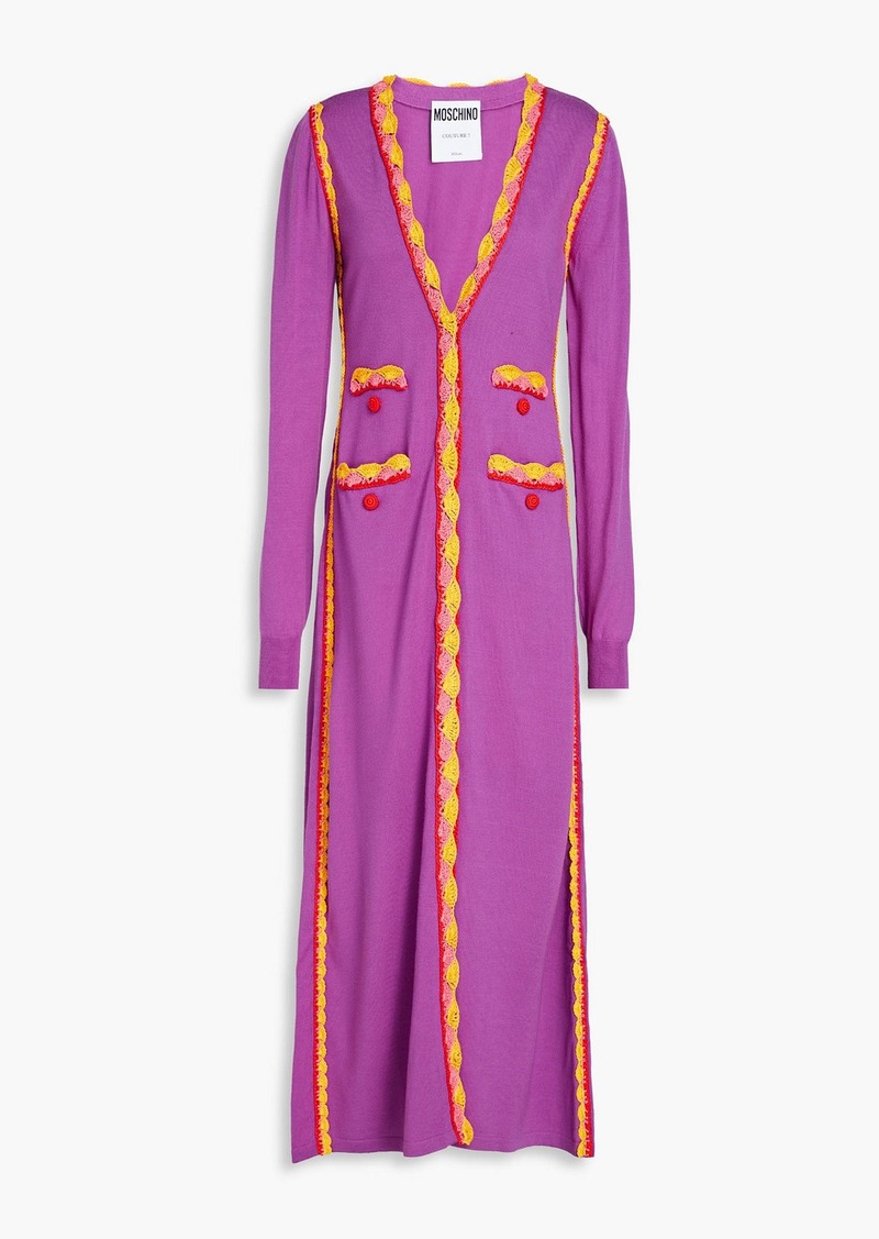 Moschino - Crochet-trimmed wool midi dress - Purple - IT 38
