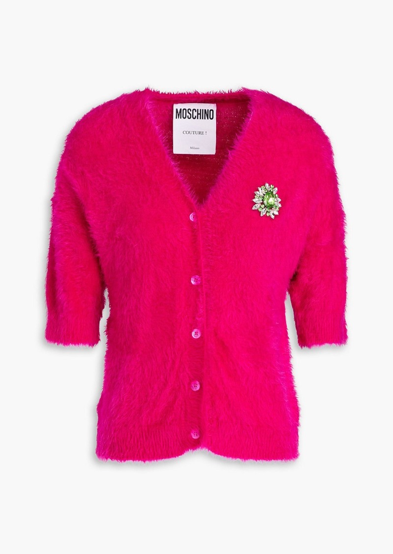 Moschino - Crystal-embellished brushed knitted cardigan - Pink - IT 42