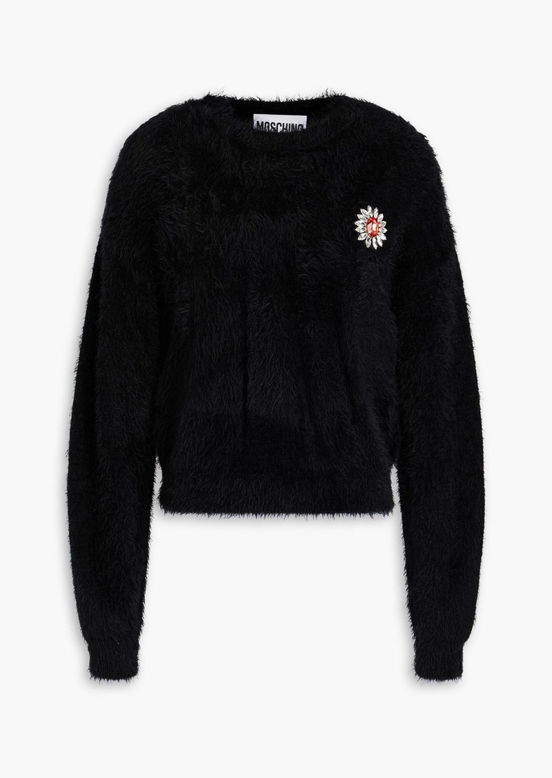 Moschino - Crystal-embellished brushed knitted sweater - Black - IT 42