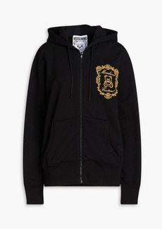 Moschino - Embroidered French cotton-terry zip-up hoodie - Black - IT 36