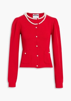 Moschino - Faux pearl-embellished wool cardigan - Red - IT 40