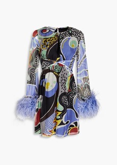 Moschino - Feather-embellished cutout printed chiffon mini dress - Multicolor - IT 36