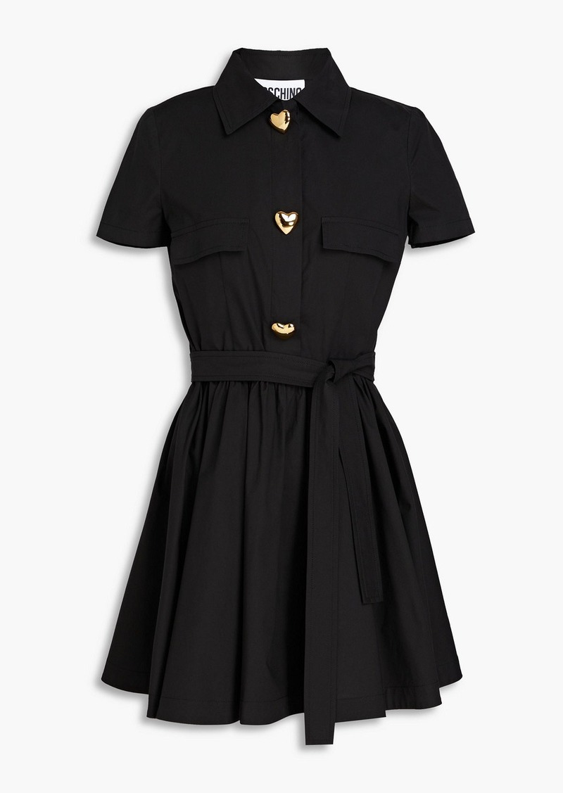 Moschino - Belted stretch cotton-poplin mini shirt dress - Black - IT 36