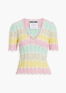 Moschino - Scalloped striped pointelle-knit cotton-blend top - Green - IT 46