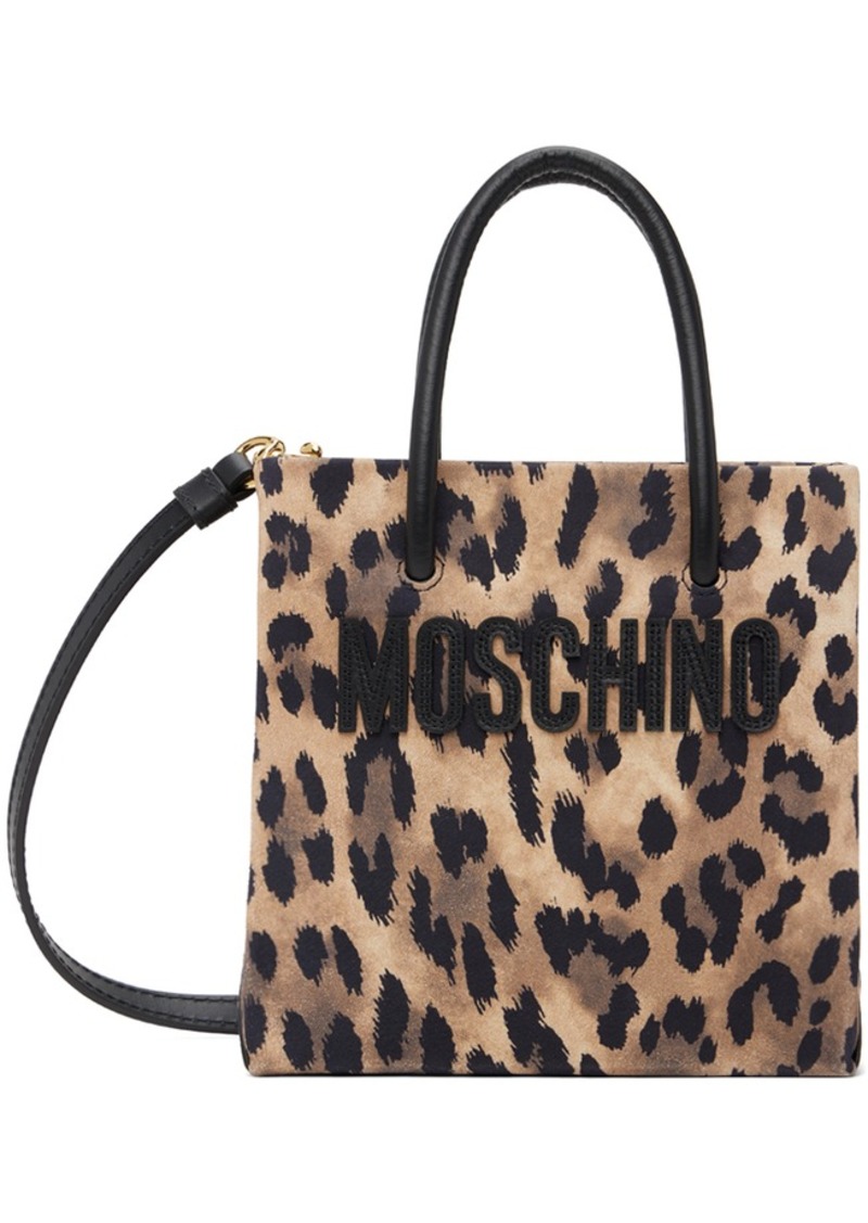 Moschino Beige & Black Leopard Print Suede Bag