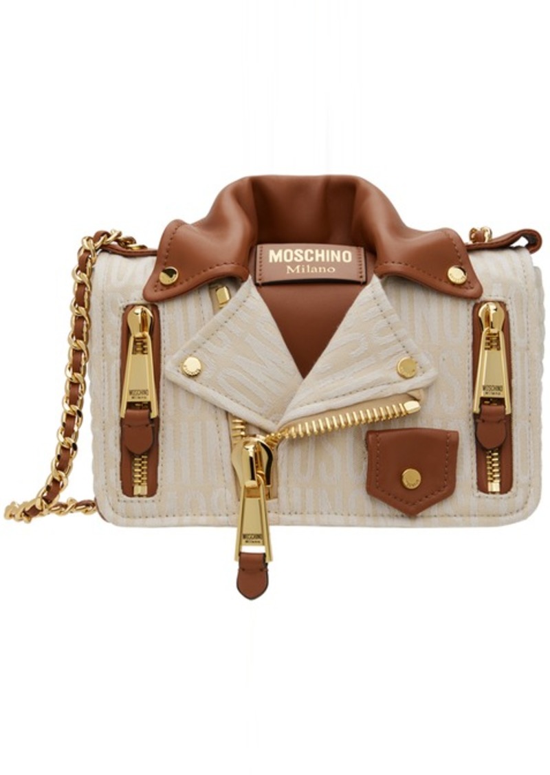 Moschino Beige & Brown Logo Moto Bag