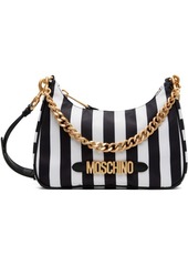 Moschino Black & White Striped Logo Shoulder Bag
