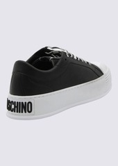 MOSCHINO BLACK AND WHITE FAUX LEATHER SNEAKERS