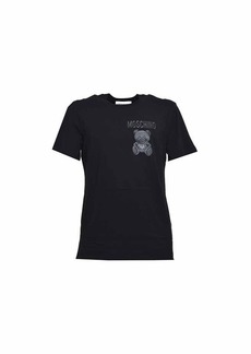 MOSCHINO Black cotton T-shirt with Teddy logo print Moschino