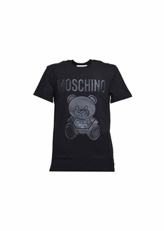 MOSCHINO Black cotton T-shirt with Teddy maxi logo print Moschino