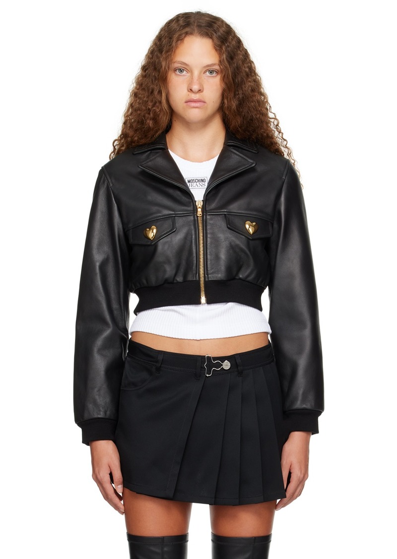 Moschino Black Heart Buttons Leather Jacket