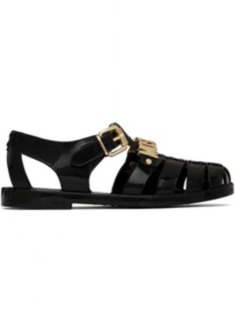 Moschino Black Jelly Lettering Logo Sandals
