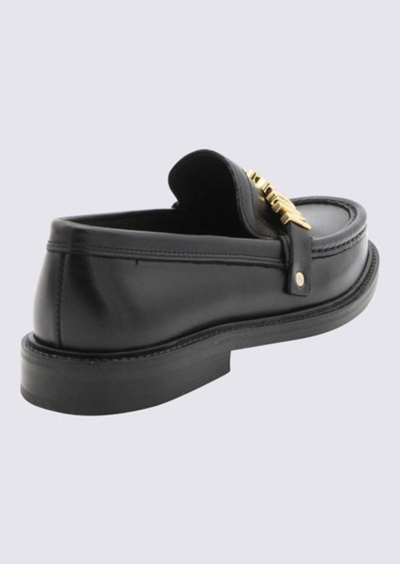 MOSCHINO BLACK LEATHER LOGO LOAFERS