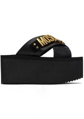 Moschino Black Lettering Logo Wedge Sandals