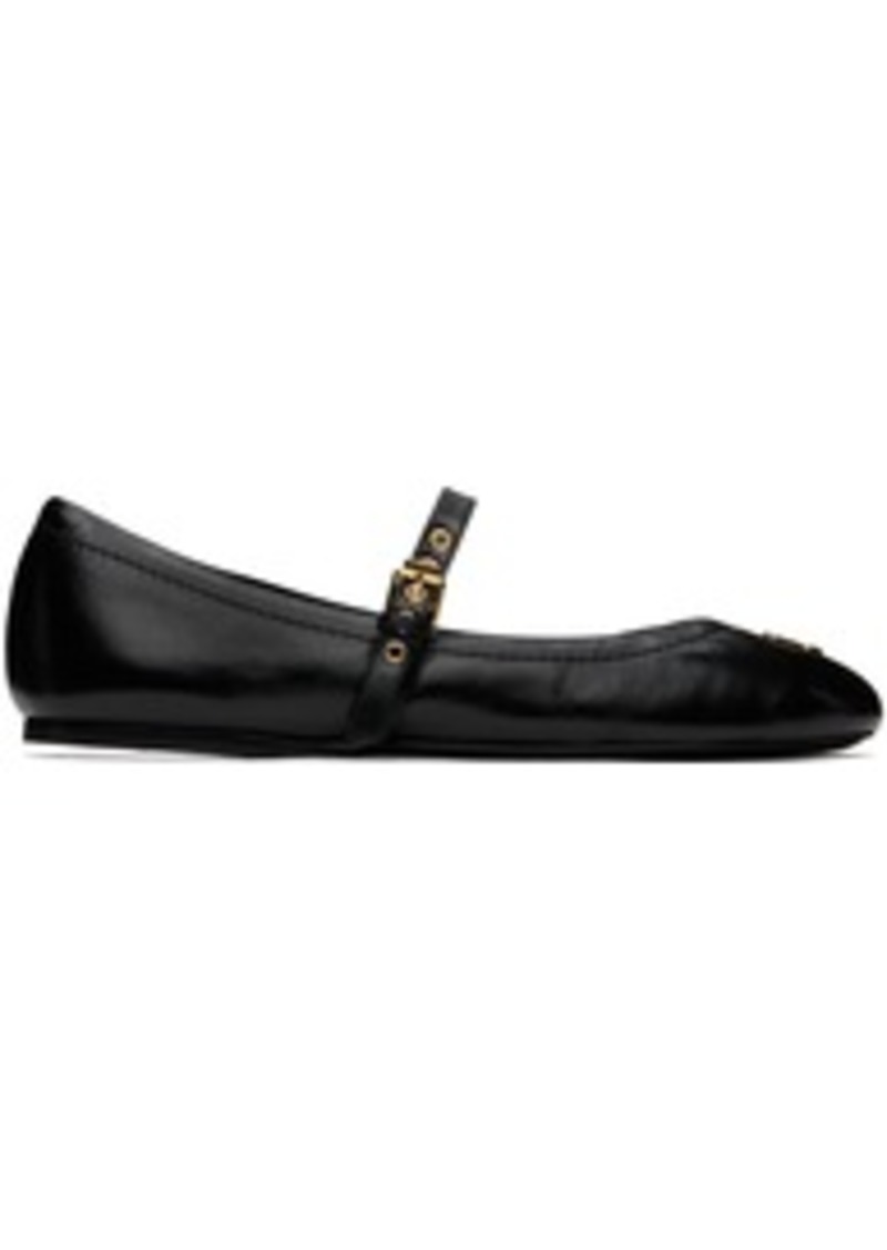 Moschino Black Metal Logo Shiny Calfskin Ballerina Flats