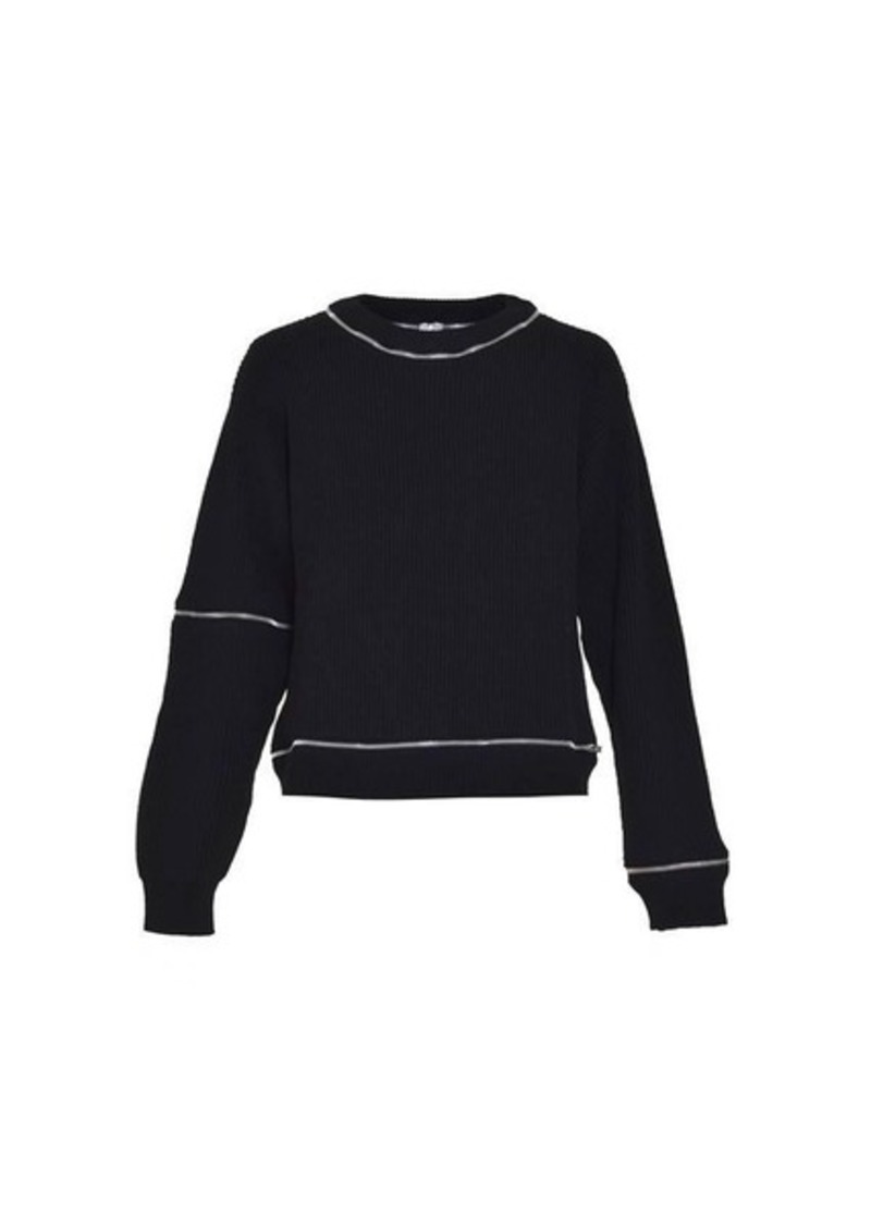 MOSCHINO Black ribbed pullover in pure new wool with zip Moschino